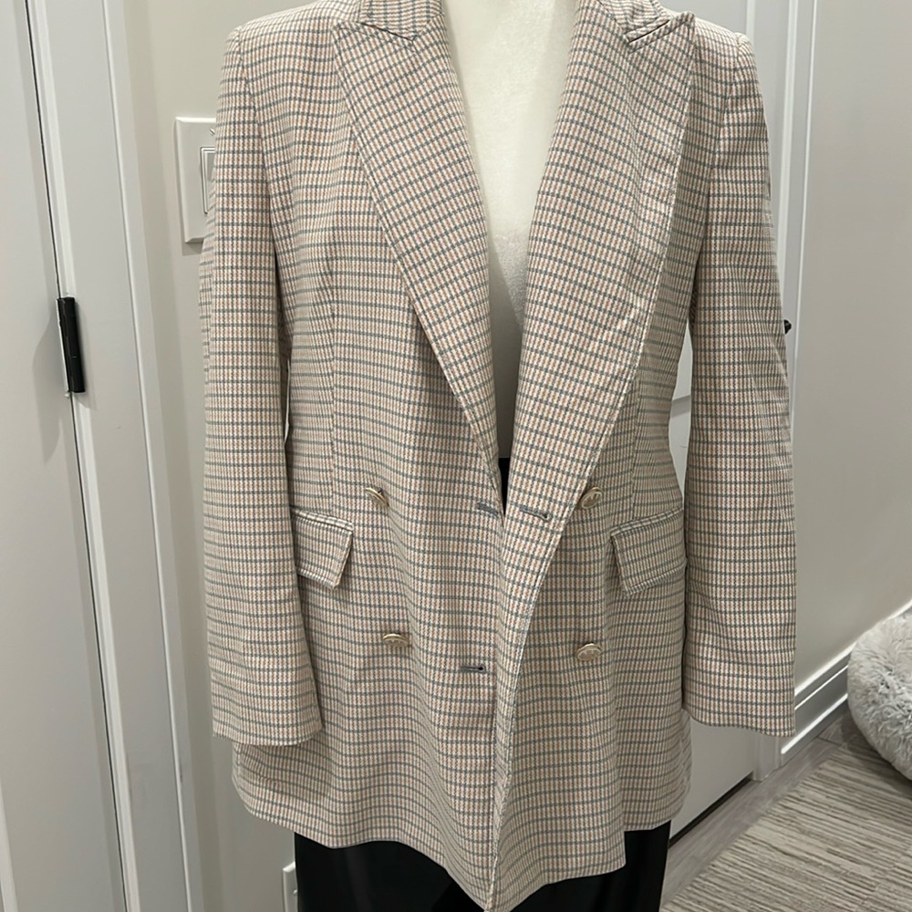 Zara Checkered Blazer - Cream and Brown